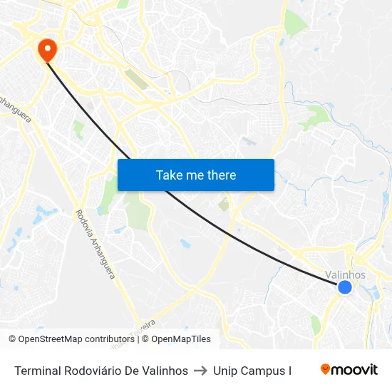 Terminal Rodoviário De Valinhos to Unip Campus I map