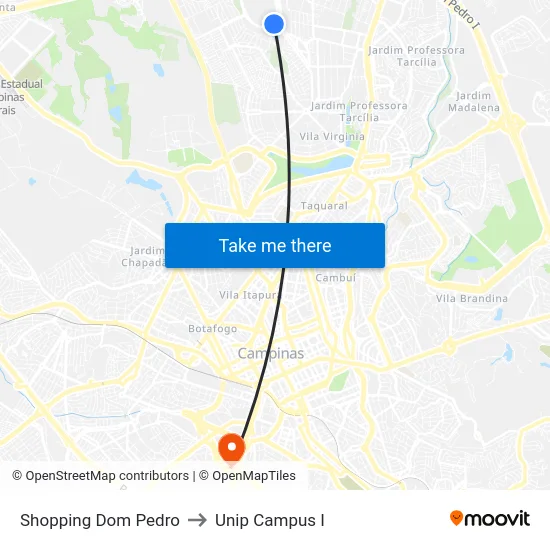 Shopping Dom Pedro to Unip Campus I map