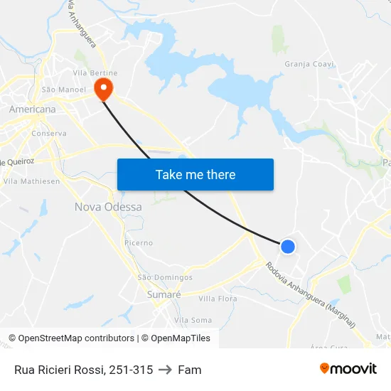 Rua Ricieri Rossi, 251-315 to Fam map