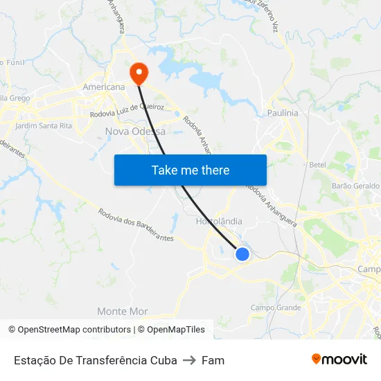 Estação De Transferência Cuba to Fam map