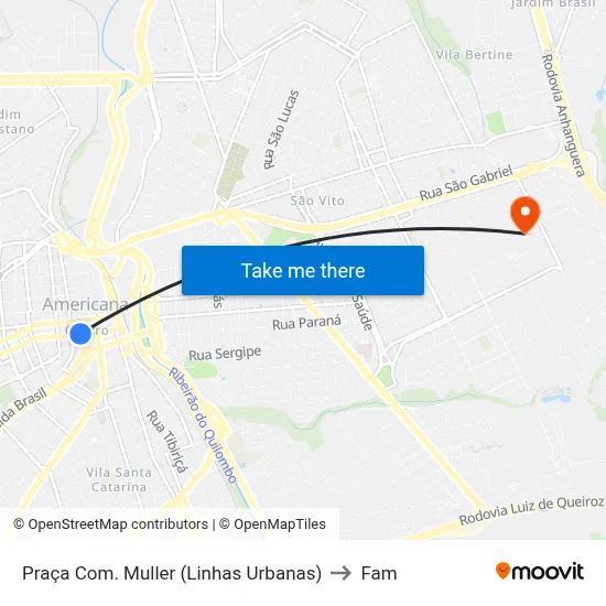 Praça Com. Muller (Linhas Urbanas) to Fam map