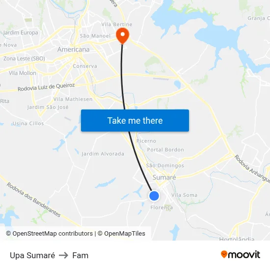 Upa Sumaré to Fam map