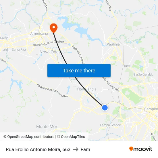 Rua Ercílio Antônio Meira, 663 to Fam map