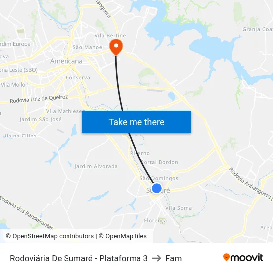 Rodoviária De Sumaré - Plataforma 3 to Fam map