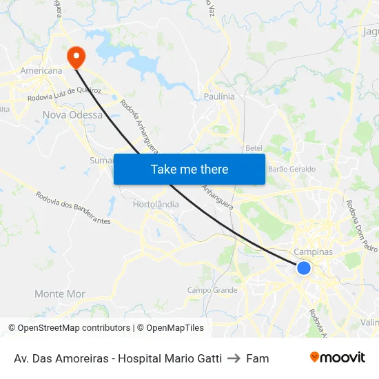 Av. Das Amoreiras - Hospital Mario Gatti to Fam map