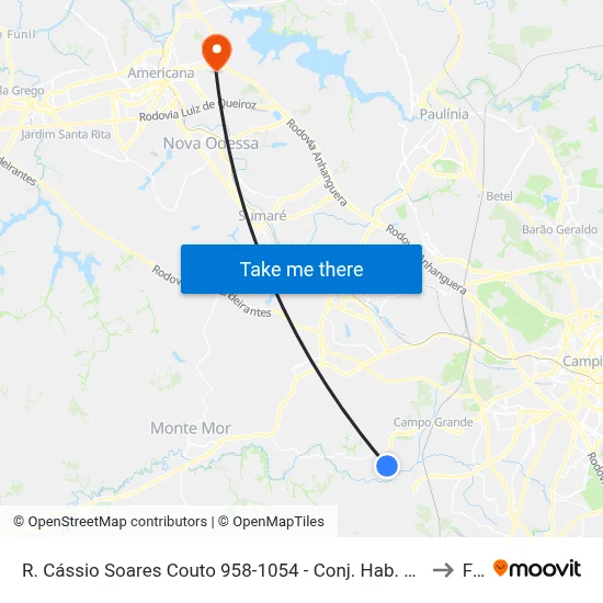 R. Cássio Soares Couto 958-1054 - Conj. Hab. Parque Itajai Campinas - SP Brasil to Fam map