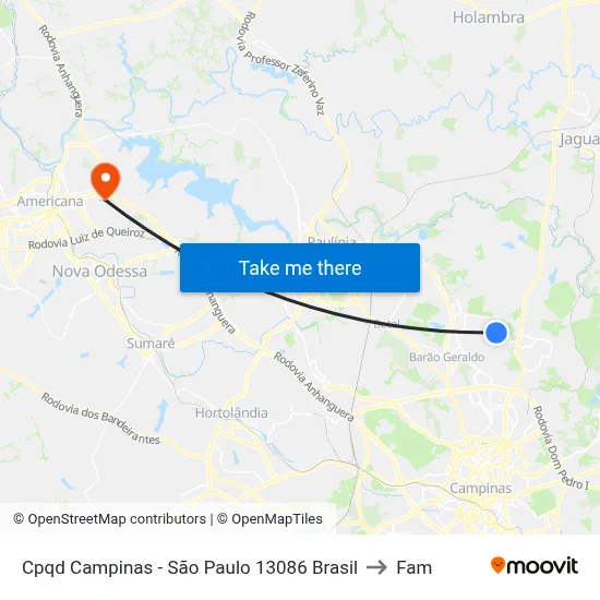 Cpqd Campinas - São Paulo 13086 Brasil to Fam map