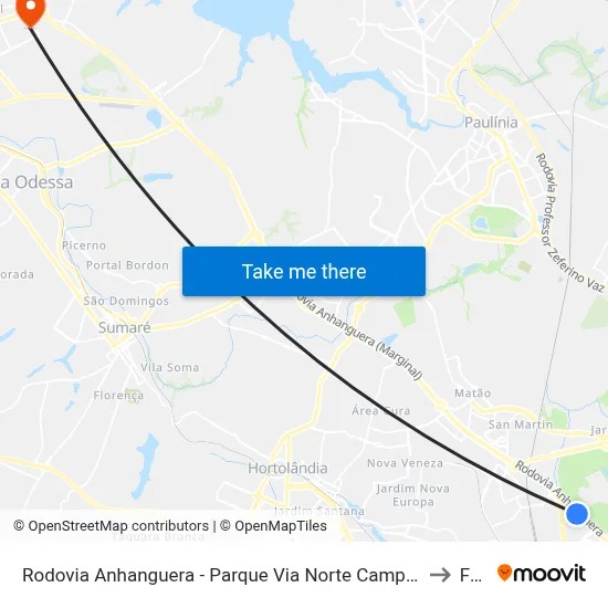 Rodovia Anhanguera - Parque Via Norte Campinas - SP Brasil to Fam map