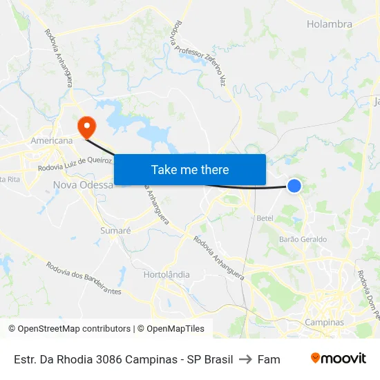 Estr. Da Rhodia 3086 Campinas - SP Brasil to Fam map