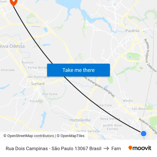 Rua Dois Campinas - São Paulo 13067 Brasil to Fam map