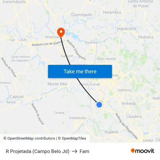 R Projetada (Campo Belo Jd) to Fam map