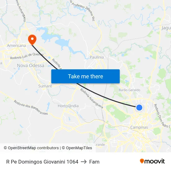 R Pe Domingos Giovanini 1064 to Fam map