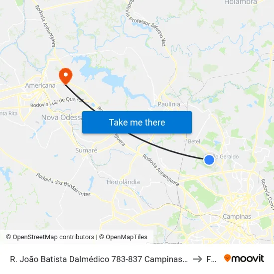 R. João Batista Dalmédico 783-837 Campinas - SP Brasil to Fam map