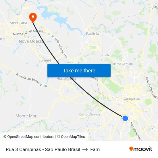 Rua 3 Campinas - São Paulo Brasil to Fam map