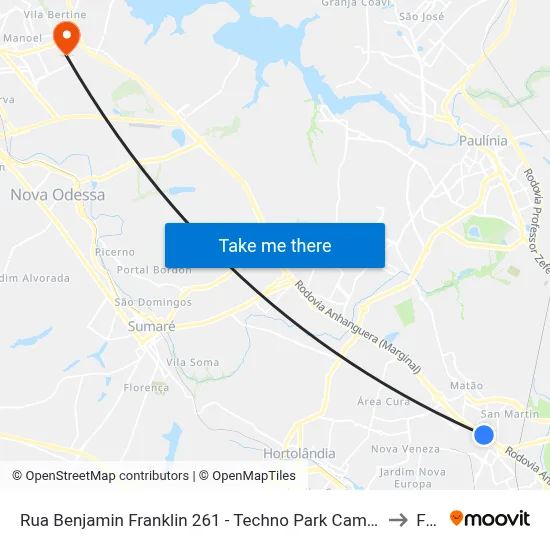 Rua Benjamin Franklin 261 - Techno Park Campinas - SP Brasil to Fam map