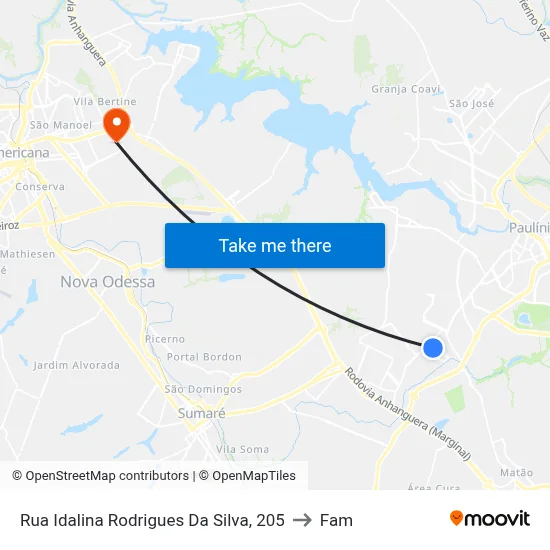 Rua Idalina Rodrigues Da Silva, 205 to Fam map