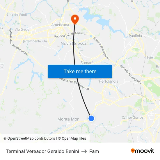 Terminal Vereador Geraldo Benini to Fam map