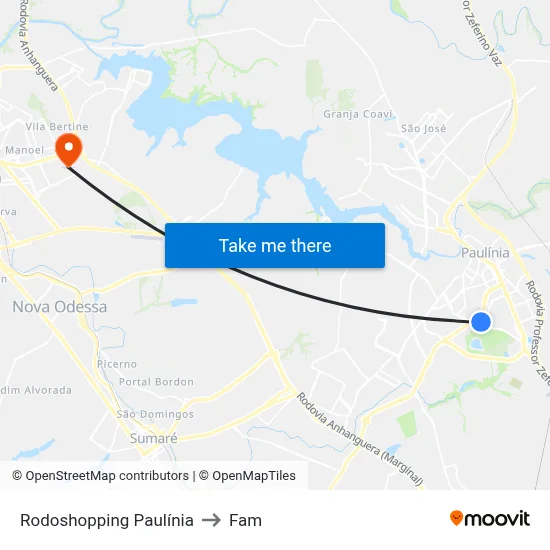 Rodoshopping Paulínia to Fam map