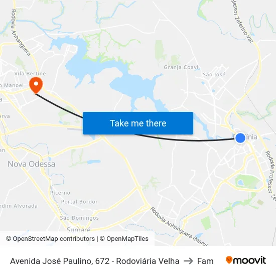 Avenida José Paulino, 672 - Rodoviária Velha to Fam map
