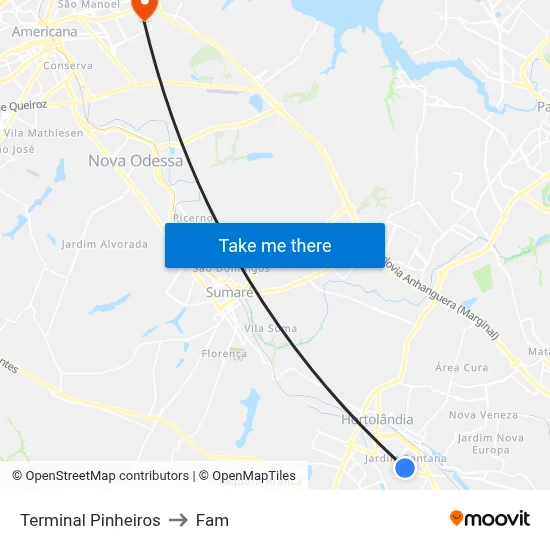 Terminal Pinheiros to Fam map