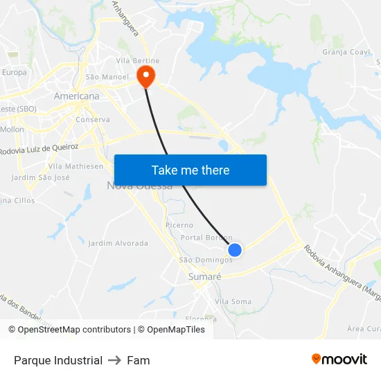 Parque Industrial to Fam map