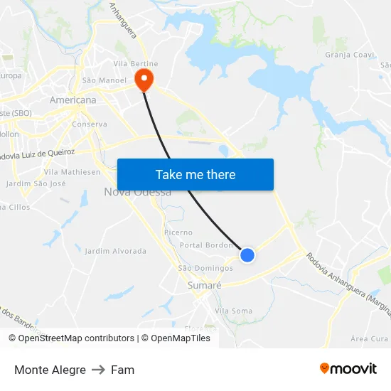 Monte Alegre to Fam map