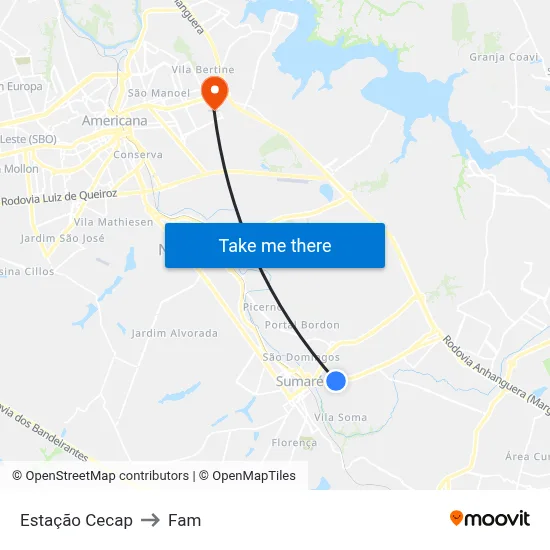 Estação Cecap to Fam map