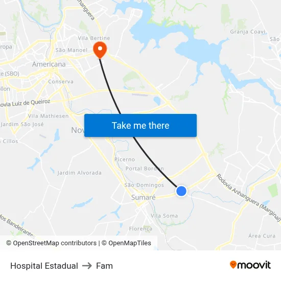 Hospital Estadual to Fam map