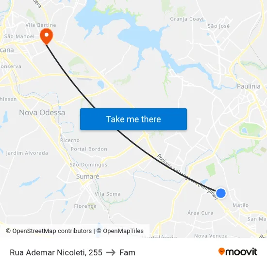 Rua Ademar Nicoleti, 255 to Fam map
