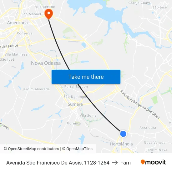 Avenida São Francisco De Assis, 1128-1264 to Fam map