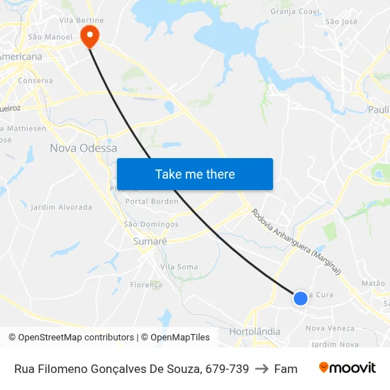 Rua Filomeno Gonçalves De Souza, 679-739 to Fam map
