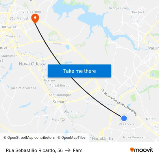 Rua Sebastião Ricardo, 56 to Fam map