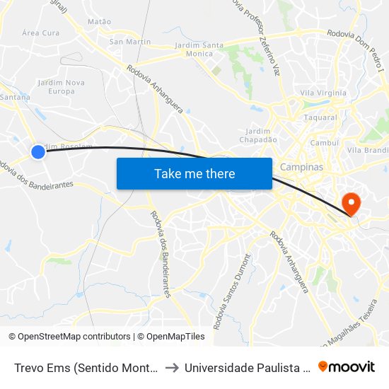 Trevo Ems (Sentido Monte Mor) to Universidade Paulista (Unip) map