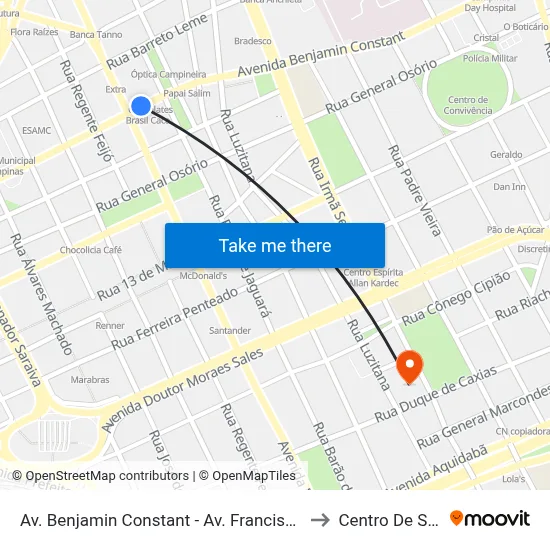 Av. Benjamin Constant - Av. Francisco Glicério to Centro De Saude map