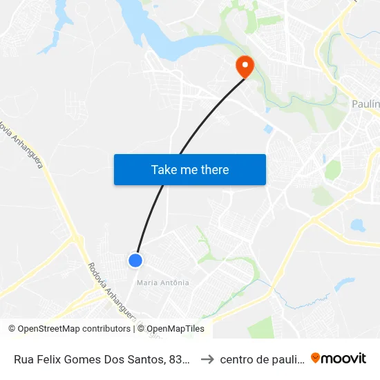 Rua Felix Gomes Dos Santos, 839-901 to centro de paulinia map