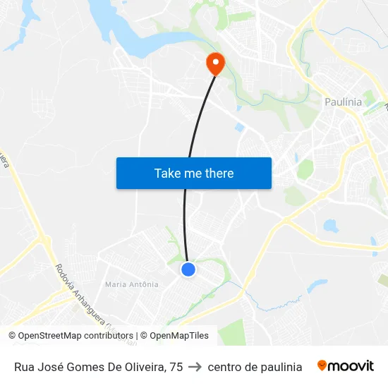 Rua José Gomes De Oliveira, 75 to centro de paulinia map