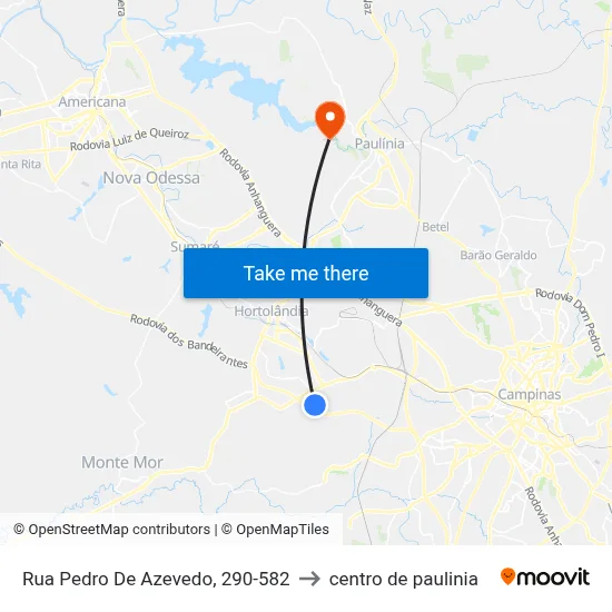 Rua Pedro De Azevedo, 290-582 to centro de paulinia map