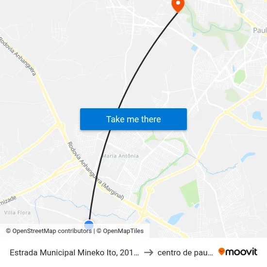 Estrada Municipal Mineko Ito, 2010-2186 to centro de paulinia map