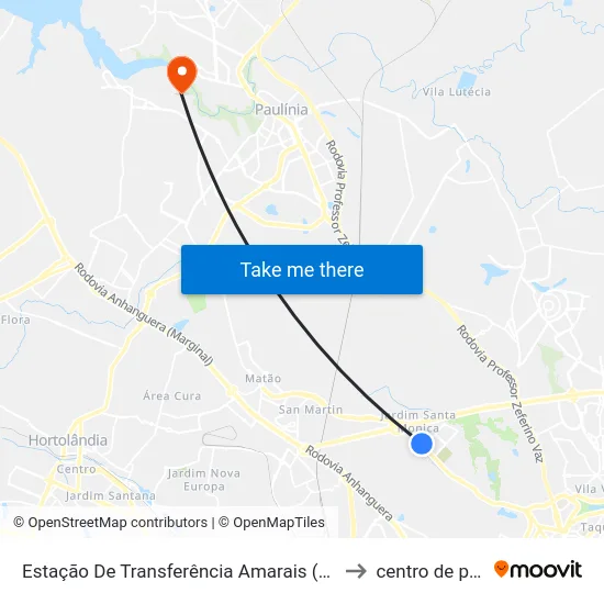 Estação De Transferência Amarais (Sentido Centro) to centro de paulinia map