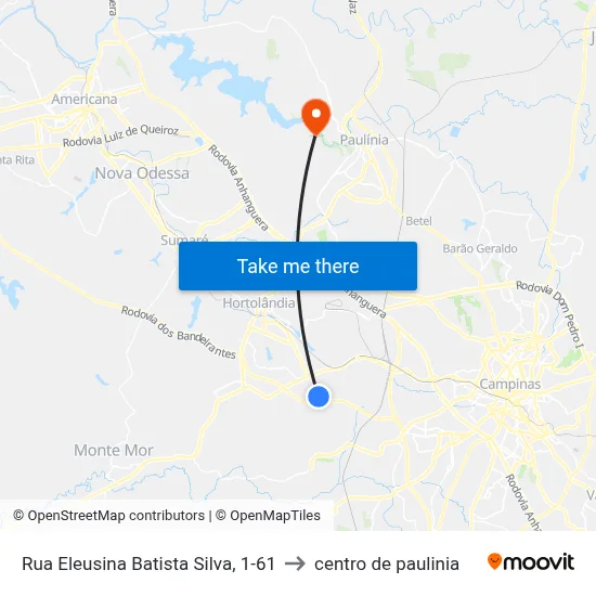 Rua Eleusina Batista Silva, 1-61 to centro de paulinia map