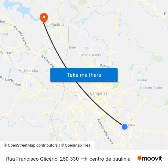 Rua Francisco Glicério, 250-330 to centro de paulinia map
