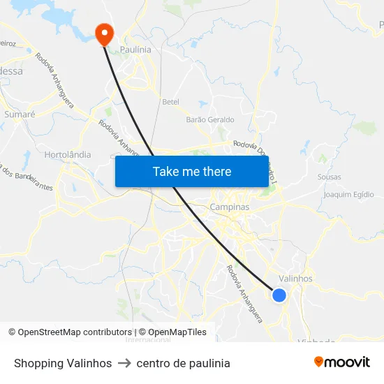 Shopping Valinhos to centro de paulinia map