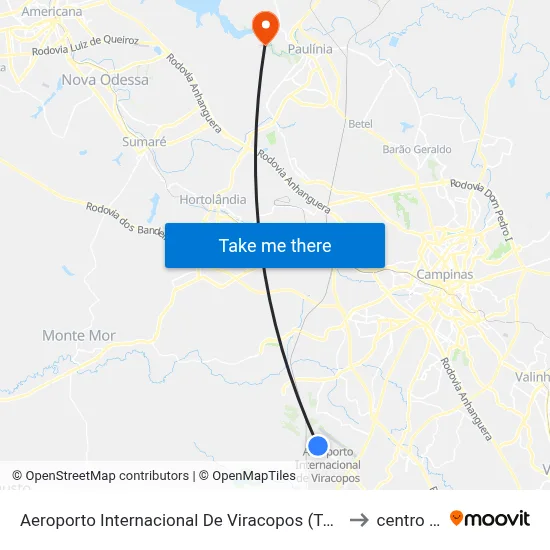 Aeroporto Internacional De Viracopos (Terminal 0 - Plataformas De Ônibus Rodoviários) to centro de paulinia map
