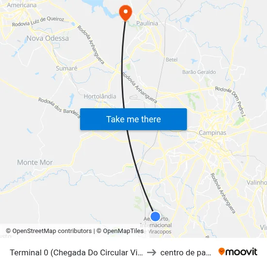 Terminal 0 (Chegada Do Circular Viracopos) to centro de paulinia map