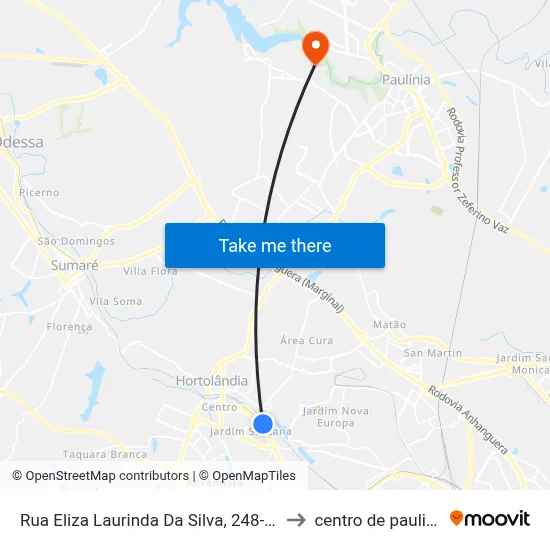 Rua Eliza Laurinda Da Silva, 248-308 to centro de paulinia map
