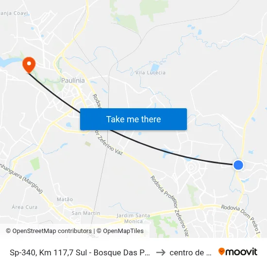 Sp-340, Km 117,7 Sul - Bosque Das Palmeiras, Campinas to centro de paulinia map