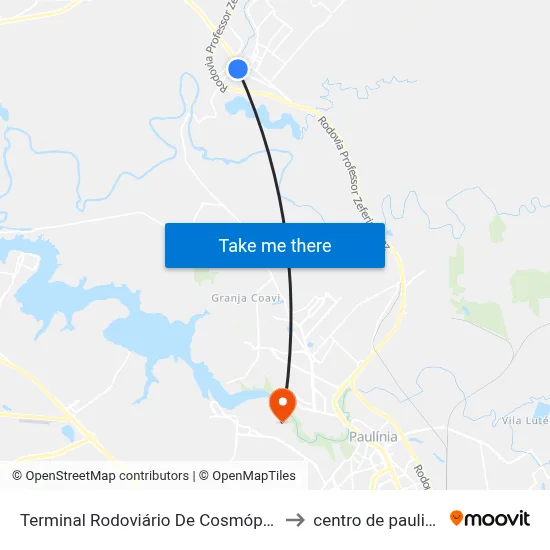 Terminal Rodoviário De Cosmópolis to centro de paulinia map
