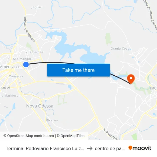 Terminal Rodoviário Francisco Luiz Bendilatti to centro de paulinia map