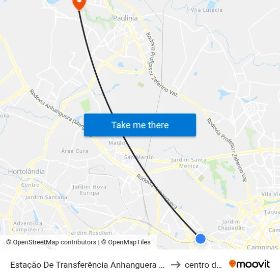 Estação De Transferência Anhanguera - Jardim Pacaembu, Campinas to centro de paulinia map