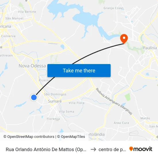 Rua Orlando Antônio De Mattos (Oposto Ao Nº 523) to centro de paulinia map